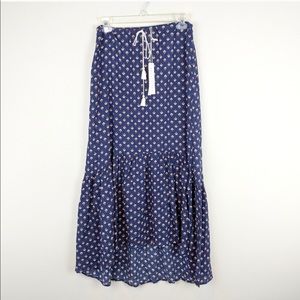 Lovestitch | Navy Print High Low Maxi Skirt-H9